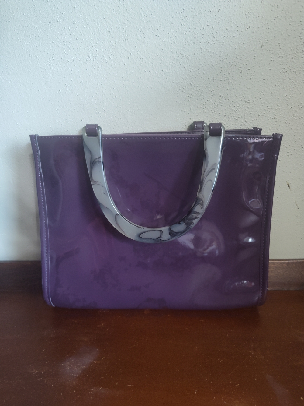 Neiman Marcus Purple Patent Tote with Silver Handles